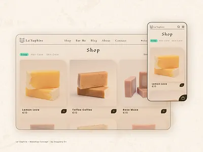 La' Saphire - Organic Cosmetics - Early Webshop Concept pt. 6 concept cosmetics design desktop flat graphic design haircare interface minimal mobile natural organic responsive selfcare skincare ui web webshop website
