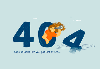 404 error, lost at see 404 error banner design graphic design illustration procreate website