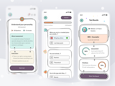 Personality Test App app card clean design ios login mobile profile test ui