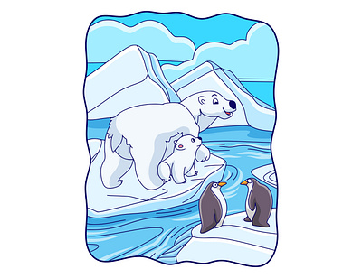 Cartoon illustration bears and penguins fur