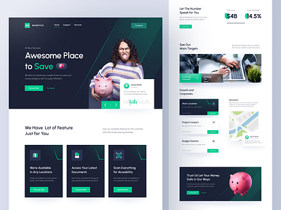 Money Management Service Landing Page chart clean finance green landing landingpage management money ui uiux ux web webdesign website