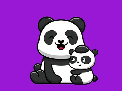 Cute Panda Mother And Baby Panda adorable animal bamboo bear cartoon character daughter design family forest graphic design icon illustration jungle logo mammal mascot moma panda vector