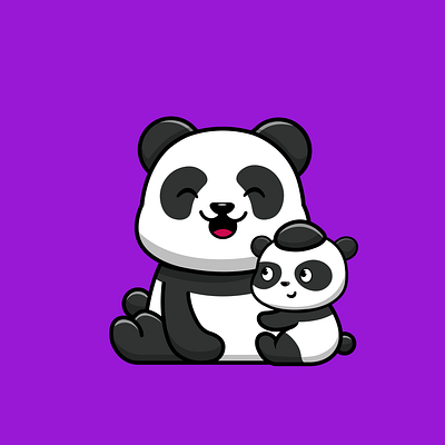 Cute Panda Mother And Baby Panda adorable animal bamboo bear cartoon character daughter design family forest graphic design icon illustration jungle logo mammal mascot moma panda vector