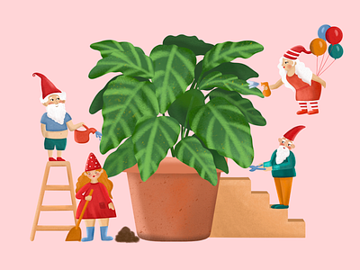 Little Helpers 2d art character dwarf flat art flat design helper illustration lepricon plant procreate