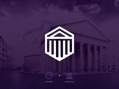 Pantheon brand mark art gallery brand mark branding crypto digital digital art gallery facade hexagone logo logo design minimal nft pantheon symbol vector