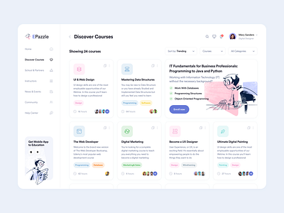 EPazzle — Education Platform class clean courses courses dashboard e learning education interface learn learning platform lessons minimal online learning online school platform student study teachable ui web website