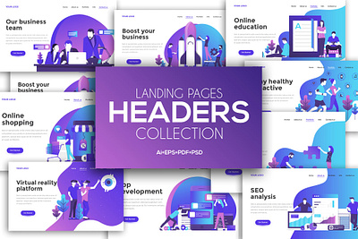 Landing page template on various topics 3d business clean collection data design document element icon infographic internet isometric kit landing layout mobile modern tools vector visualization