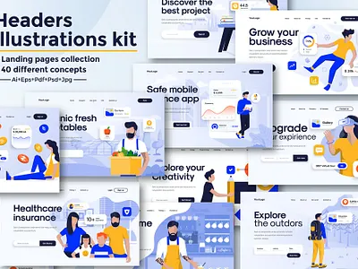 BIG Collection of Landing page templates bar business collection data design document element icon infographic internet isometric kit landing layout mobile modern tools ui vector visualization