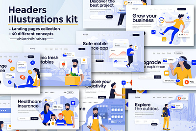 BIG Collection of Landing page templates bar business collection data design document element icon infographic internet isometric kit landing layout mobile modern tools ui vector visualization