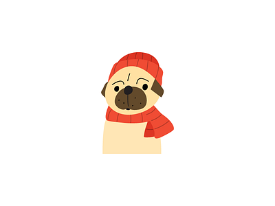 Winter Pug autumn cute december design dog flat fun hat icon illustration pug scarf vector winter