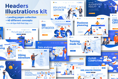 BIG Collection of Landing page templates business clean collection cv template data designdocument development element icon infographic internet isometric kit landing layout mobile modern tools vector visualization