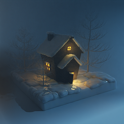 Snowy Cabin - 3d render 3d blender cabin digital art mini model render