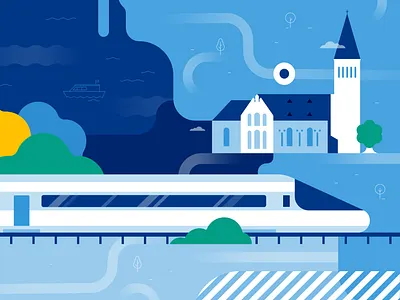 Illustrated infographic / map blue business corporate design flat flatillustration illustration infographic kaunas map minimal railway train vector