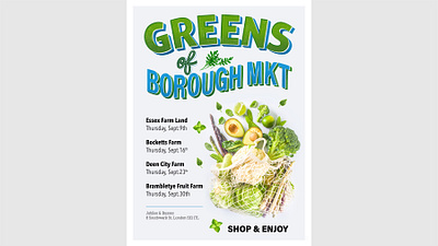 Greens of Borough Poster advert design inspiration drawn letters editorial graphic design green hand drawn lettering letters poster