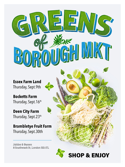 Greens of Borough Poster advert design draw letters editorial graphic design greens hand drawn lettering letters poster