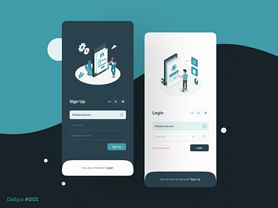 Sign up & Login challenge daily ui dailyui design illustration login milad farahmand sign up ui ux