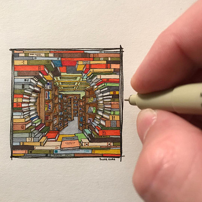 The Last Bookstore art book book art bookstore details draw drawing freehand graphic design illustration los angeles microart miniature pen pen art pen drawing perspective pigma micron sketchbook tiny