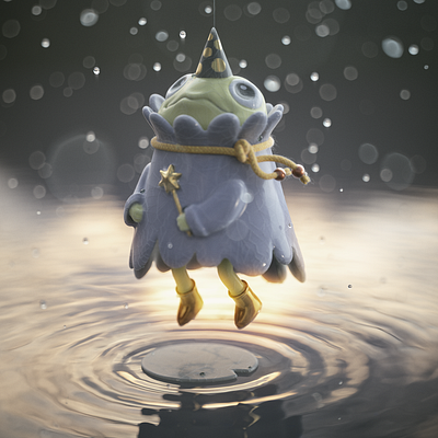 Rain wizard. Porcelain frog bokeh ceramic craquelures drops frog houdini mood octane porcelain rain realism render toy