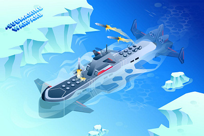 Submarine Warfare - Isometric Illustration 3d animation 3d art 3d character 3d illustration app banner banners concept design illustration isometric isometric concept isometric design landing page landing pages logo page web design web development website