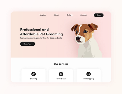 Pet Grooming Website Design cute dog illustration pet pink ui ux web web design website