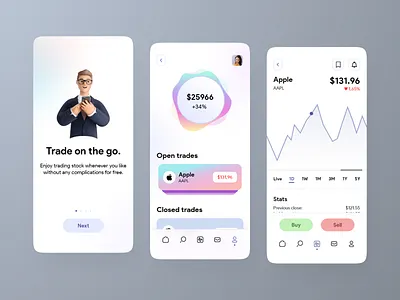 Stocks Finance Application app chart clean dashboard data finance finances investing minimal mobile portfolio stock stocks trading ui ux