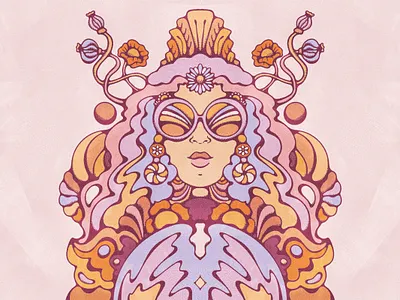 Mystic Woman 60s 70s illustration mystical portrait procreate psychedelic retro texture true grit vintage illustration woman