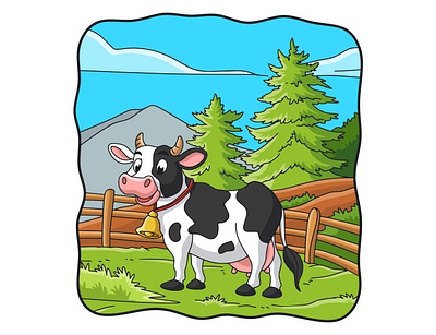 Cartoon illustration the cow is in the meadow mascot