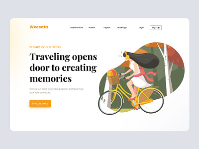 Travel Agency Landing Page agency background bicycle cartoon enjoy girl illustration landing page travel vector website world