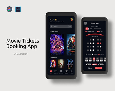 Movie Tickets Booking App - UI Design adobephotoshop adobexd app appdesign figma mobileapp mobileappdesign photoshop ui uidesign uidesigning ux