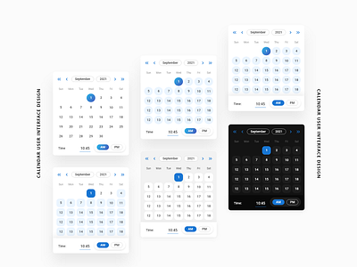 Date Picker & Calendar Design adobe xd black branding calendar calendar design clean dark theme date picker layout minimal modern simple ui ui design uiux ux ux design web web design website