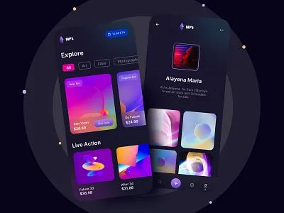 NFT Mobile Marketplace art work crypto crypto app design ios app market place minimal mobile app mobile interface nft nft app nft art nft product nfts popular sumiya ui ux wallet