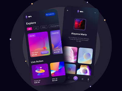 NFT Mobile Marketplace art work crypto crypto app design ios app market place minimal mobile app mobile interface nft nft app nft art nft product nfts popular sumiya ui ux wallet