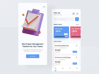 Project Management App 3d illustration illustration minimal mobile app popular project management project management app task management ui ux