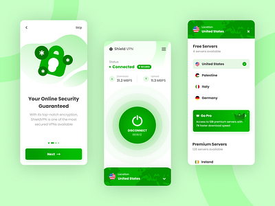 Shield VPN Mobile App android app app app design app development application application design green illustration interface ios app mobile app mobile app design mobile app development mobile app illustration ui ui design user interface design vpn vpn app vpn mobile app