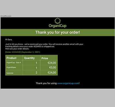 Email Receipt #17 challenge dailyui dailyuichallenge design desktop email online organicup receipt ui ux