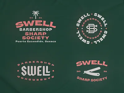Swell III barbershop branding monogram palmtree razor sea surf typography