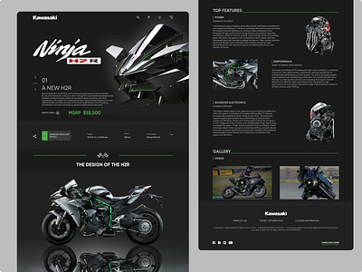 Kawasaki Ninja H2R Landing Page bestshotdribbble bikelandingpage bikewebsite dailyui darktheme darkui heavybikes kawasaki kawasakininjah2r landingpagedesign modernism sportsbikes superbikes uiuxdesigns webdesign websitedesign