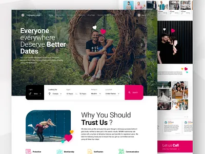 Dating Website app branding color colour date dating design illustration logo love responsive typography ui ui design uiux user interface ux ux design website website deisgn