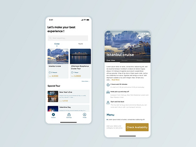 Cruise Booking app booking cruise interface ios mobile ship tourism travel trip ui ux vacation yacht