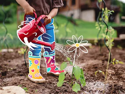 Nurture Your Imagination (Zappos Unboxed Brand Illustrations) art artwork boot boots child digital flower fruits garden gardening illustration illustrations illustrator illustrators plants veggies watering watering can zappos