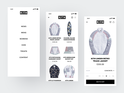 KITH Store App Design Concept clothes store design concept e commerce kith menu mobile purchase store ui ux