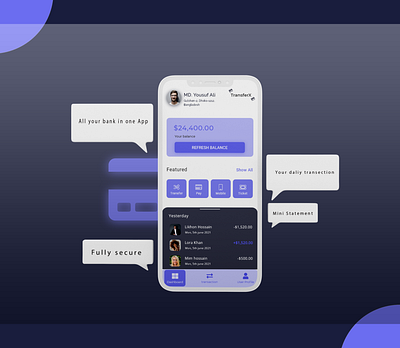 TransferX, Home screen adobe xd app design bank transection bank transfer banking app custom design design mobile design money transfer app online banking online transfer transection ui uiux design ux