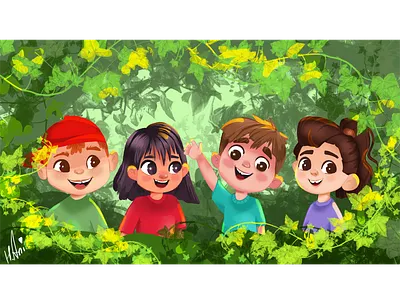 Children in the forest adobephotoshop art character children design draw drawing forest handdrawing happyfaces illustration