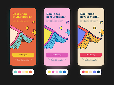 Bright Palette Exploration for Mobile Book App book app bright palette concept design exploration illustration mobile app mobile ui palettes ui vector art