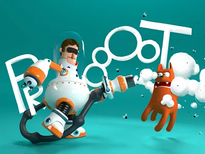 Blowing in the wind 3d dog illustration robot space