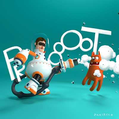 Blowing in the wind 3d dog illustration robot space