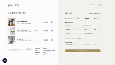 Artisan Flower Shop - Checkout Page branding checkout dail dailuichallege dailyui ui ux webdesign