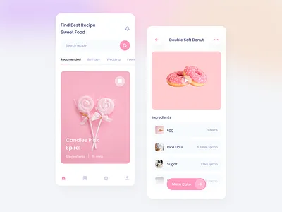 Recipe Sweet Food Mobile App app branding branding design cake design figma graphic design illustration logo mobile app pastel color recipe ui