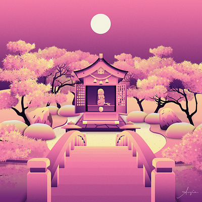 NFT Art - "Jizo Buddha" artist buddha contrast crypto daily art digital illustration flat design illustration jizo landscape nft nft art nft artist nft community shrine statue trees vector vector illustration zen