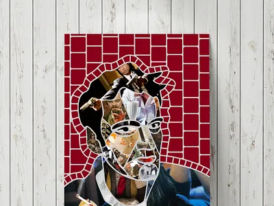 Tarantino mosaic poster collage director head human inter interior man mosaic movie movieposter movieshot pieces portrait poster red tarantino vector illustration vector mosaic
